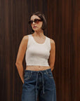 Regata Cropped Feminina Básica de Tricot