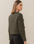 Blazer Feminino Tweed com Botões em Pérola e Bolsos Frontais