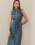 FANNI STORE Vestido Regata Jeans Feminino Mid com Cinto